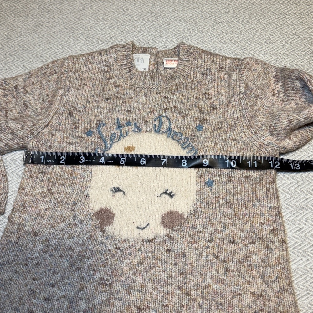 Zara Brown Sweater with “Let’s Dream” Moon Design. Size 3-4 Years - Picture 4 of 8